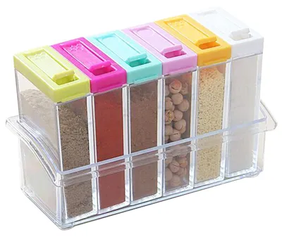 6-teiliges Gewürzstreuer-Set, transparente Plastikdosen, 6 Farben