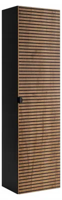 Zdjęcie produktu dla Szafka Łazienkowa Słupek Wiszący Czarny Dąb 136 Cm Ryflowane Fronty Mdf