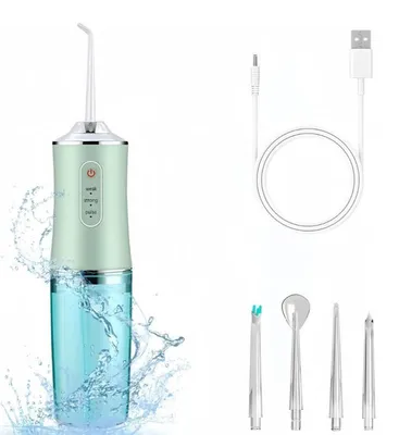 Produktbild von Munddusche Kabellos Wasserdicht, 3 Modi Elektrischer Mundduschen-Flosser mit 4 Düsenspitzen, Zahnreinigung für Zwischenräume, Zuhause&Reisen, Grün