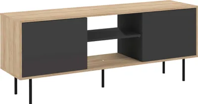Image de Armoire TV en chêne naturel et noir, 150.8 x 40 x 61.9