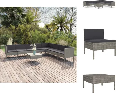 Produktbild von vidaXL 9-tlg. Garten-Lounge-Set mit Auflagen Poly Rattan Grau -  Gartenmöbel-Sets