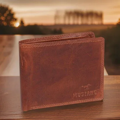 Produktbild von Mustang echt Leder Herren Geldbörse Portemonnaie schön flach cognac braun