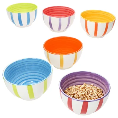 Zdjęcie produktu dla Zestaw 6 miseczek na płatki śniadaniowe Summer Stripes Ø14cm 500ml 6 miseczek w kolorowe paski