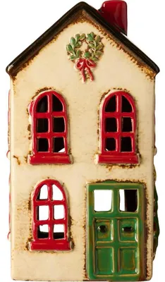 Produktbild von IB Laursen Lichthaus STILLENAT Weiß mit Grüner Tür und Kranz 19 cm Keramik