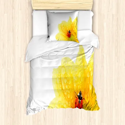 Produktbild von ABAKUHAUS Gelbe Blume Mantele, Marienkäfer, Milbensicher Allergiker geeignet mit Kissenbezügen, 135 cm x 200 cm - 80 x 80 cm, Yellow Vermilion