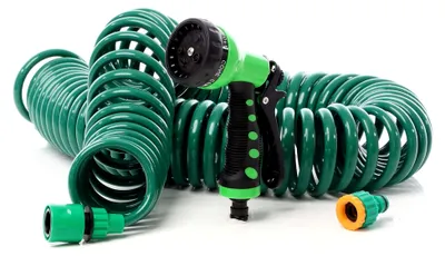 Produktbild von 15 m Gartenschlauch mit 7 Sprühmodi, flexibler Spiralschlauch für die Bewässerung im Haus und Garten