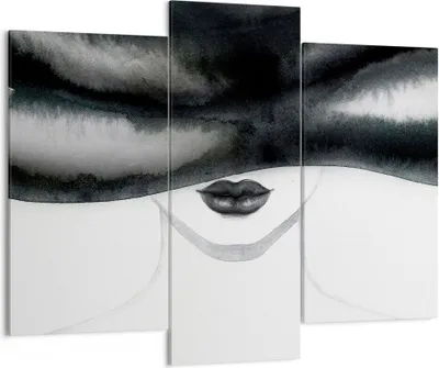 Produktbild von Bild auf Leinwand - Leinwandbild - 3 Teile - Frau Hut Schwarzweiß - 130x100cm - Wand Bild - Wanddeko - Wandbilder - Leinwanddruck - Bilder - Wanddekoration - Leinwand bilder - CB130x100-4301