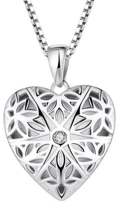 Productafbeelding van Halsketting met medaillon, dames, 925 sterling zilver, hartvormig, met zirkonia, vintage stijl, cadeau