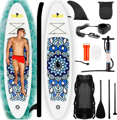 Produktbild von Aufblasbares SUP-Board zum Schwimmen, Paddel, Pumpe, Rucksack-Set, groß 305 cm