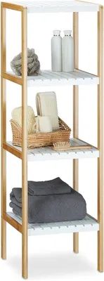 Immagine prodotto di Scaffale da bagno in bambù - 4 scomparti - 110 x 33 x 34 cm - Pratico scaffale con 4 ripiani - Organizzatore per il bagno - Naturale