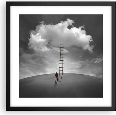 Produktbild von Gerahmtes Poster - Schwarzer Rahmen - Symbol Leiter Himmel - 40x40 cm - Wand Bild - Wanddeko - Wandbilder - Kunstposter - Wandposter - Bilderrahmen - Bilder - Kunstdruck - P2BAC40x40-4900