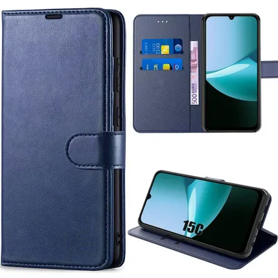 Image de Coque pour Xiaomi Redmi 15C 4G/5G, Protection Rabat Anti-Rayures Antichoc Synthécuir Bleu Marine