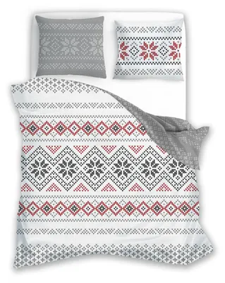 Produktbild von Bettwäschegarnitur Reißverschluss Flanell Schneeflocken Winter Wendebettwäsche 140 x 200 cm + 70 x 90 cm