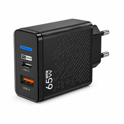 Produktbild von 65W USB-C GaN Ladegerät – 2-Port Schnellladeadapter mit USB-C & USB-A für Samsung, Xiaomi, Smartphone, Tablet & mehr