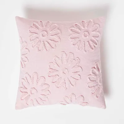 Immagine prodotto di HOMESCAPES Cuscino trapuntato rosa 45 x 45 cm - Cuscino decorativo fiori