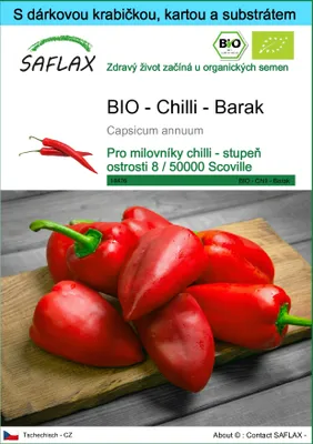 Obrázek produktu pro SAFLAX Dárková sada - BIO - Chilli - Barak - Capsicum annuum - 15 Semena - S dárkovou krabičkou, přepravním štítkem, dárkovou kartou a pěstebním médiem