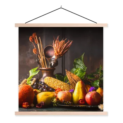 Produktbild von MuchoWow® Textilposter Gemüse - Obst - Rustikal - Tisch 60x60 cm mit holzfarbenen Rahmen - Wanddekoration
