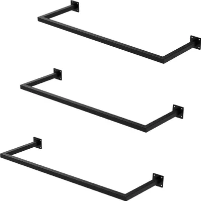 Produktbild von ML-Design sada 3 obdĺžnikových vešiakov na šaty na stenu, 30x90 cm, čierna farba, z ocele, vešiak na šaty v tvare U, vrátane montážneho materiálu