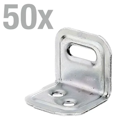 Zdjęcie produktu dla Alberts 849504 Kątownik regulacyjny, tłoczony, z otworami na śruby, cynkowany galwanicznie, 25 x 25 x 30 mm, zestaw 50 sztuk