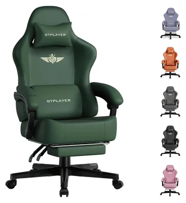 Image de Chaise de bureau ergonomique, tissu respirant, dossier réglable, cuir vert