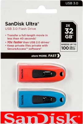 Obrázek produktu pro SanDisk ULTRA USB, 32 GB, USB Typ-A, 3.2 Gen 1 (3.1 Gen 1), 100 MB/s, Kluzné, Černá