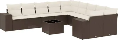 Image de vidaXL Ensemble de salon de jardin 11 pièces avec coussins Marron Poly rotin