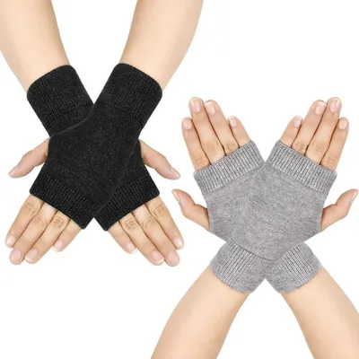 Immagine prodotto di Guanti senza dita da donna, in lana, lavorati a maglia, color grigio scuro e grigio