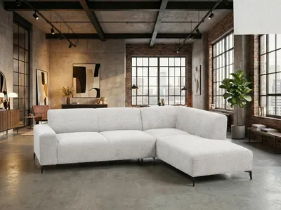 Produktbild von SOGNO Wohnlandschaft Ecksofa EGON Bouclé Weiß, Modernes Designer Sofa mit Metallfüßen für Wohnzimmer 267 x 206 cm