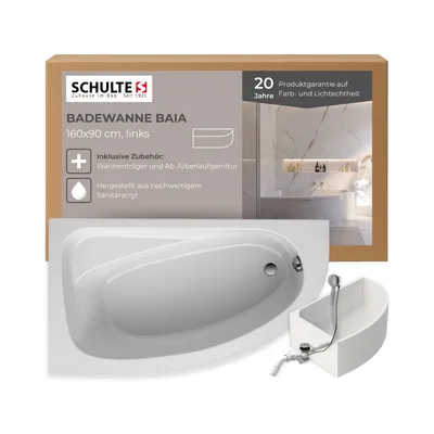 Produktbild von Schulte Badewanne 160x90 cm, Acryl, Komplettset inkl. Wannenträger und Ablauf-Überlauf-Garnitur, Modell Baia - Version links, Raumsparbadewanne Weiß