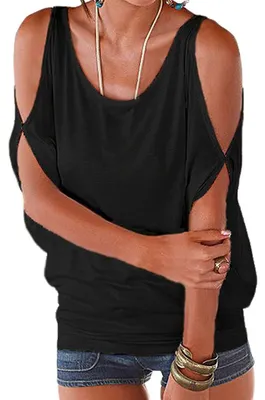 Immagine prodotto di 365-Shopping: T-shirt da donna, top estivo, camicetta, tinta unita, maniche corte, t-shirt casual, colore blu