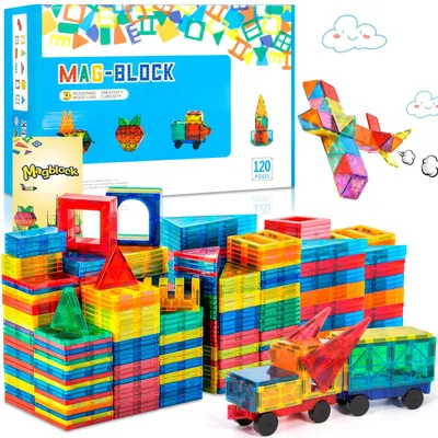 Zdjęcie produktu dla Magnetyczne klocki konstrukcyjne, zestaw 120 elementów, dla dzieci od 3 roku życia, zabawka edukacyjna