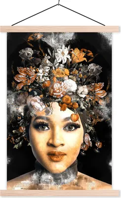 Produktbild von MuchoWow® Textilposter Frau - Zeitung - Blumen 120x180 cm mit holzfarbenen Rahmen - Textil-Plakat