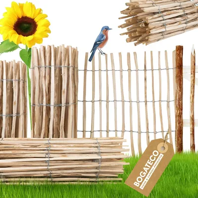 Produktbild von BOGATECO Staketenzaun Haselnuss Kastanie | Holz-Zaun 120 cm Hoch & 500 cm Lang | Lattennabstand 7-8 cm |