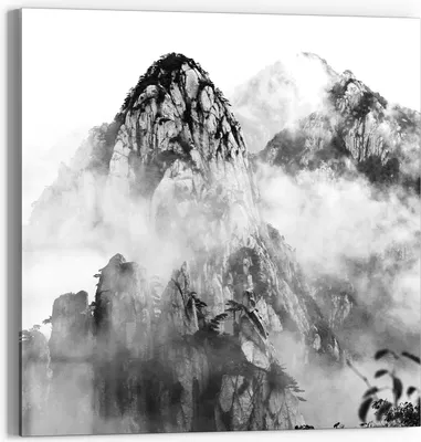 Produktbild von DEQORI Glasbild Echtglas 30x30 cm 'Huangshan im Nebel' Wandbild Bild modern Deko
