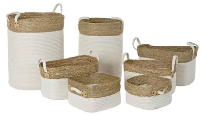 Produktbild von Korb-Set DKD Home Decor Weiß Baumwolle Naturfaser (41 x 41 x 52,5 cm) (7 Stücke)
