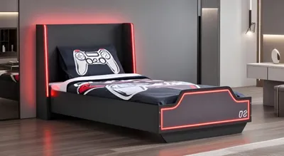 Zdjęcie produktu dla Łóżko z oświetleniem LED i w stylu gamingowym do stylowego pokoju młodzieżowego
