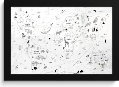 Produktbild von MuchoWow® MuchoWow® Gerahmtes Poster Weltkarte - Kinder - Weiß - Schwarz 30x20 cm - Poster mit zchwarzem Bilderrahmen - Kunstdruck - Bild-Poster