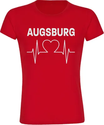 Produktbild von multifanshop Damen T-Shirt - Augsburg - Herzschlag, rot, Größe XXL