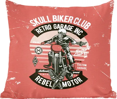 Produktbild von MuchoWow® Zierkissen Sofakissen Wohnzimmer Dekokissen 50x50 cm Motorrad - Skelett - Retro - Komfort - Sofakissen