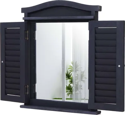 Produktbild von Wandspiegel Spiegelfenster mit Fensterläden 53x42x5cm dunkelgrau
