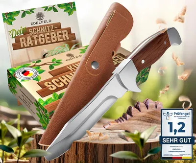 Produktbild von EDELFELD - Das Original - Schnitzmesser Kinder ab 6 Jahre - Sicheres Taschenmesser Kinder mit Fingerschutz, Hülle & Buch für Links- & Rechtshänder, KI-generiertes Bild