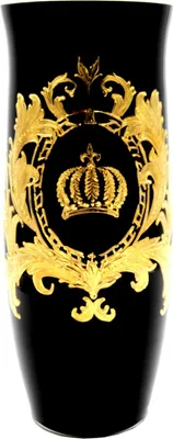Produktbild von Pompöös by Casa Padrino Luxus Vase mit 24 Karat Vergoldung Schwarz / Gold Ø 12,3 x H. 30 cm - Pompööse Blumenvase designed by Harald Glööckler