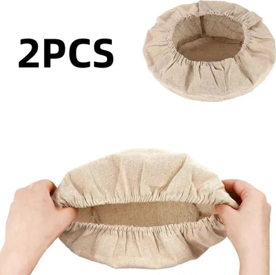 Produktbild von 2er-Pack runde Leinenmatte für Brotteigkorb, Gärtuch, Gärtuch aus Baumwollleinen, gefütterte Gärkörbchenabdeckung, Brotteigrolle