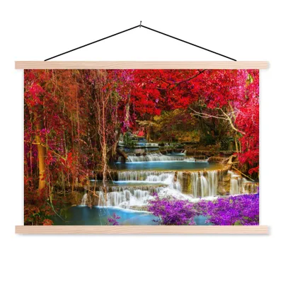 Produktbild von MuchoWow® Textilposter Wasserfall - Rosa - Bäume 60x40 cm mit holzfarbenen Rahmen - Bilder