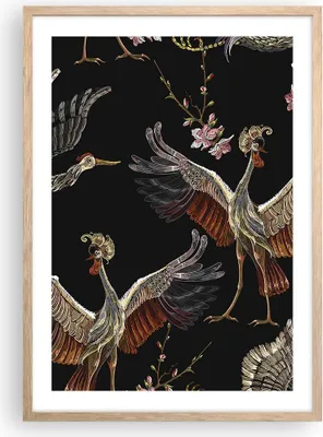 Produktbild von Gerahmtes Poster - Rahmen in heller Eiche - Asiatisch Vögel Verziert - 50x70 cm - Wand Bild - Wanddeko - Wandbilder - Kunstposter - Wandposter - Bilderrahmen - Bilder - Kunstdruck - P2NPA50x70-4556