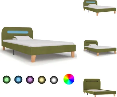 Image de vidaXL Cadre de lit avec LED Vert Tissu 90x200 cm - Lits et Sommiers