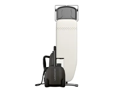 Produktbild von Laurastar Lift Xtra Titan + Comfortboard Beige Bügelbrett 120x38 cm Bundle – 3-in-1 Dampfbügelstation, Vertikaldampf, höhenverstellbares Board