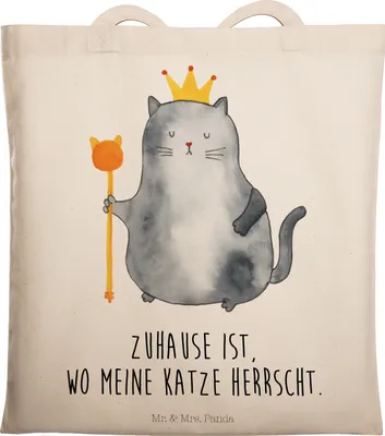 Produktbild von Mr. & Mrs. Panda Shopping Tasche Katze König - Transparent - Geschenk, Jutebeutel, Haha, Tragetasche, Tote Bag, Katzen, Uni, Einkaufstasche, Cats, Haustier