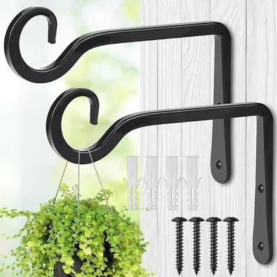 Produktbild von Unyqoos® Set: 2 stabile Wandhaken aus Eisen, schwarz pulverbeschichtet, inkl. Befestigungsmaterial – für Pflanzenampeln, Laternen & Dekoration
