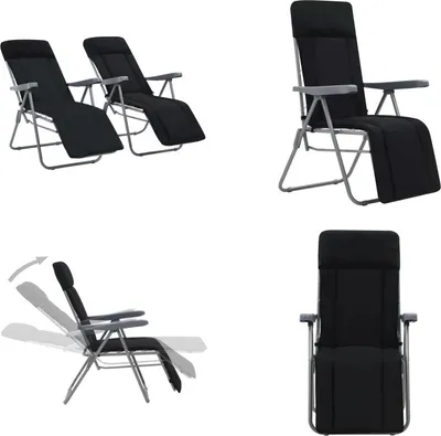 Produktbild von vidaXL Klappbare Gartenstühle mit Polstern 2 Stk. Schwarz - Campingstuhl - Campingstühle - Klappstuhl - Klappstühle